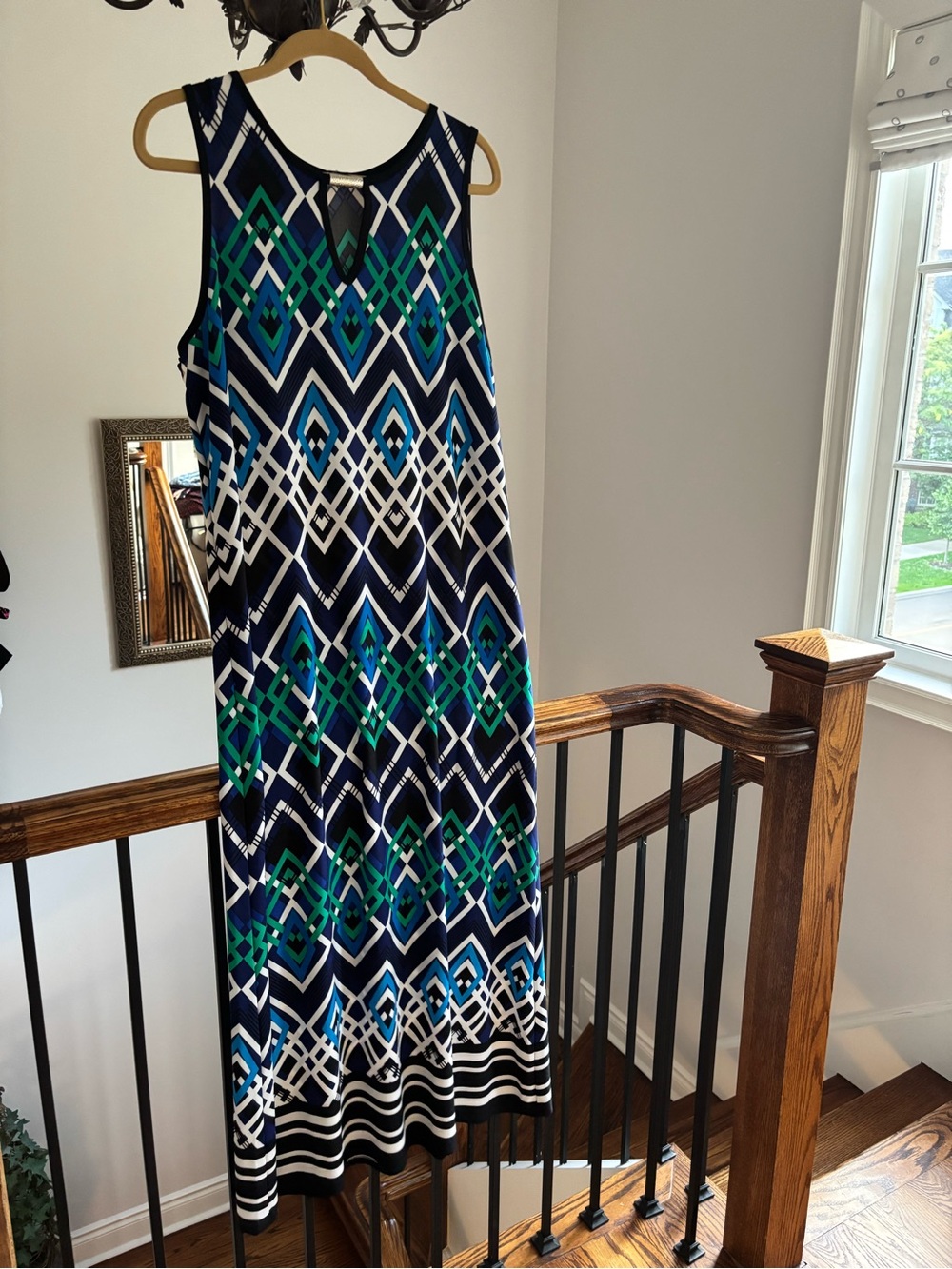 Sleeveless Navy, Green and White Geometric Maxi Dress by Tianna B. Size XL